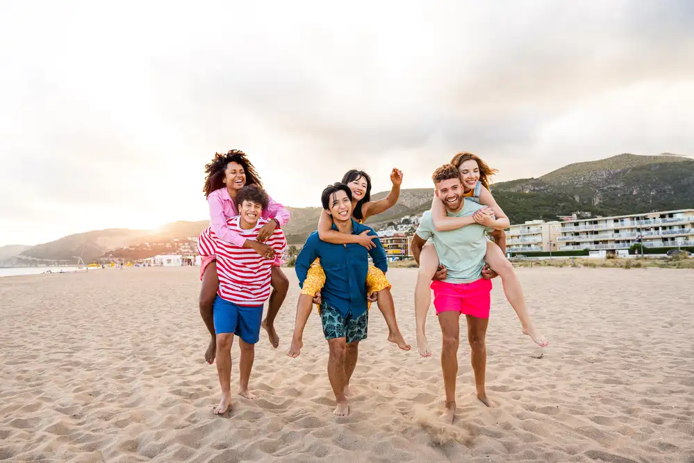 Happy family on vacation planned by a Plano travel agency enjoying sightseeing and relaxation