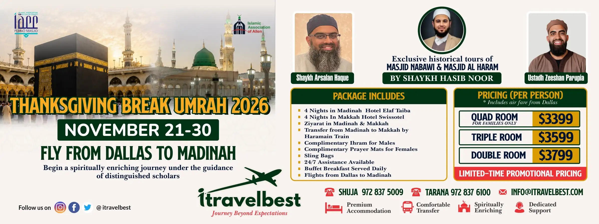 Umrah packages from Dallas and Plano Texas by iTravelBest travel agency offering trusted Hajj and Umrah travel services