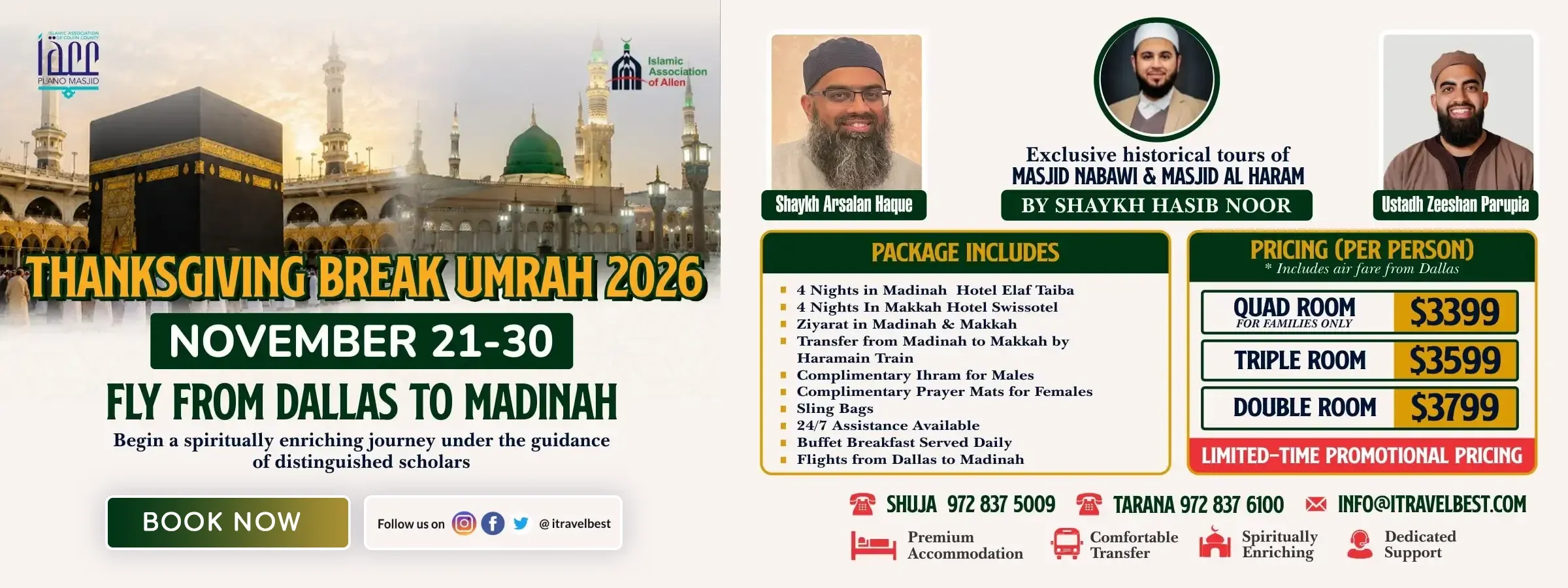 Umrah packages from Dallas and Plano Texas by iTravelBest travel agency offering trusted Hajj and Umrah travel services